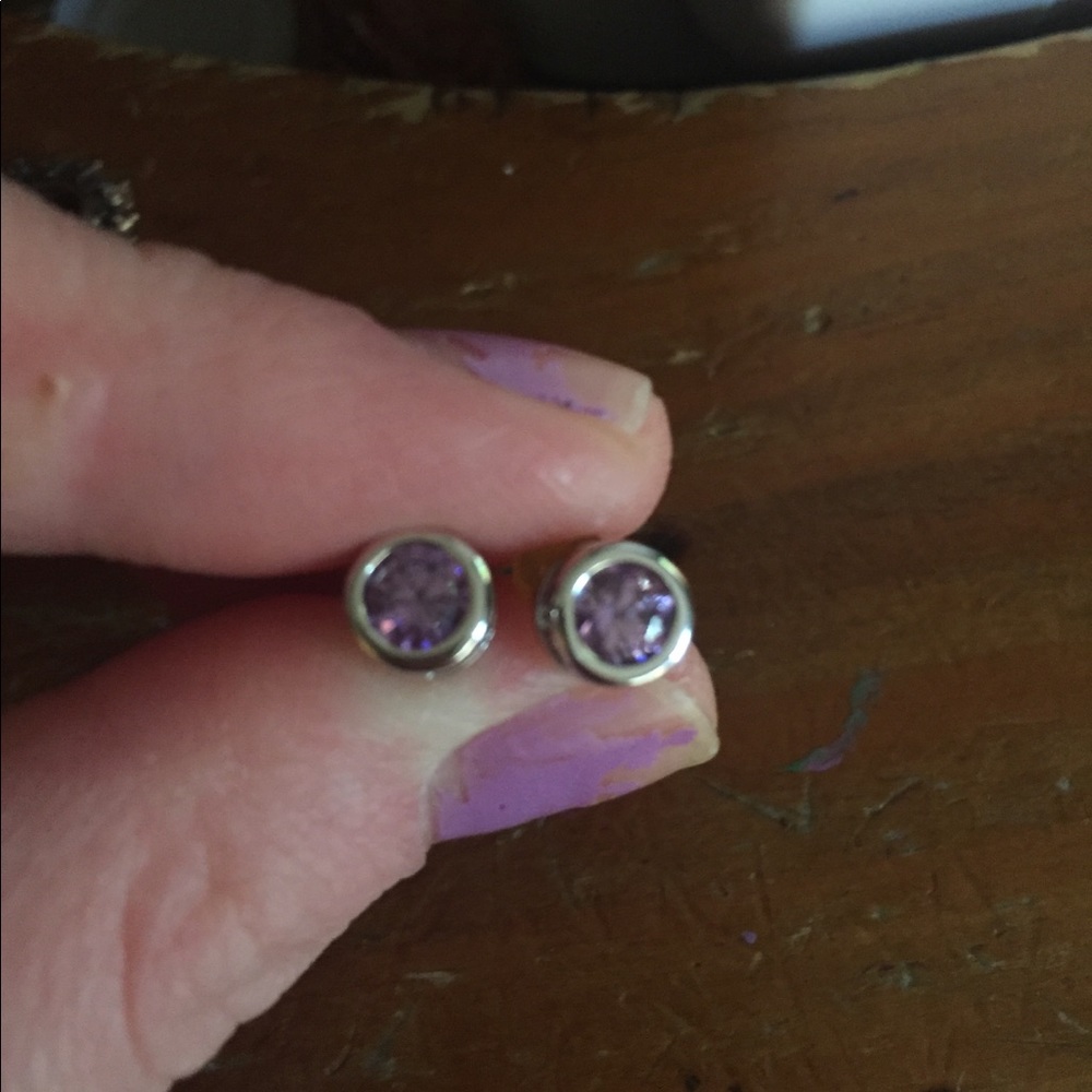 Amethyst bezel sterling silver earrings